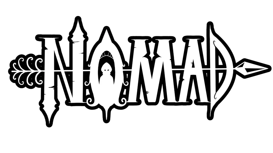 Nomad logo, white, transparent PNG