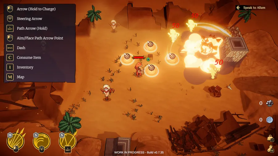 Nomad gameplay, a blast tears through raiders beside an old tower