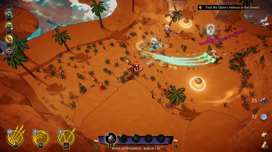 Nomad gameplay, Zarqa sends a wind slash through a pack of raiders