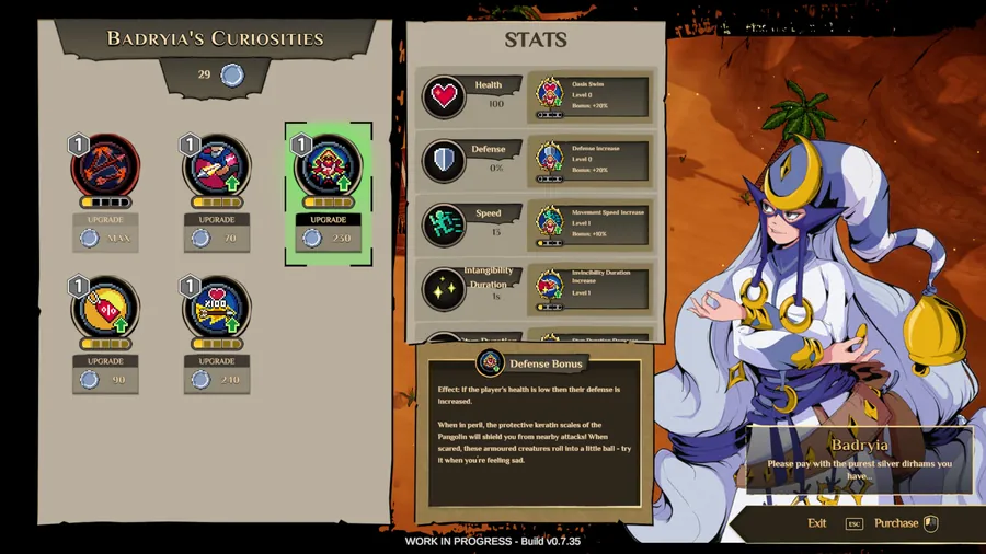 Nomad gameplay, Upgrades and stats at Badriya's Curiosities