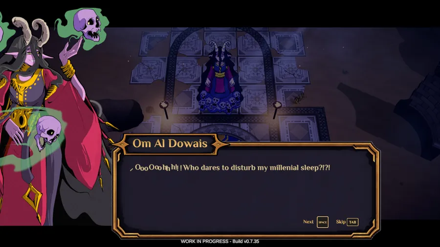 Nomad gameplay, Om Al Dowais wakes and asks who dares disturb her sleep