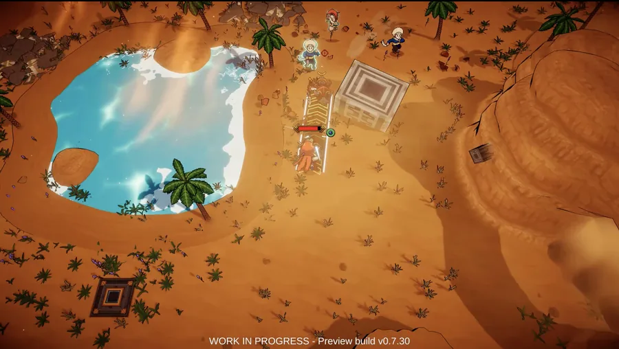 Nomad gameplay, zarqa follows the path arrow past a desert oasis